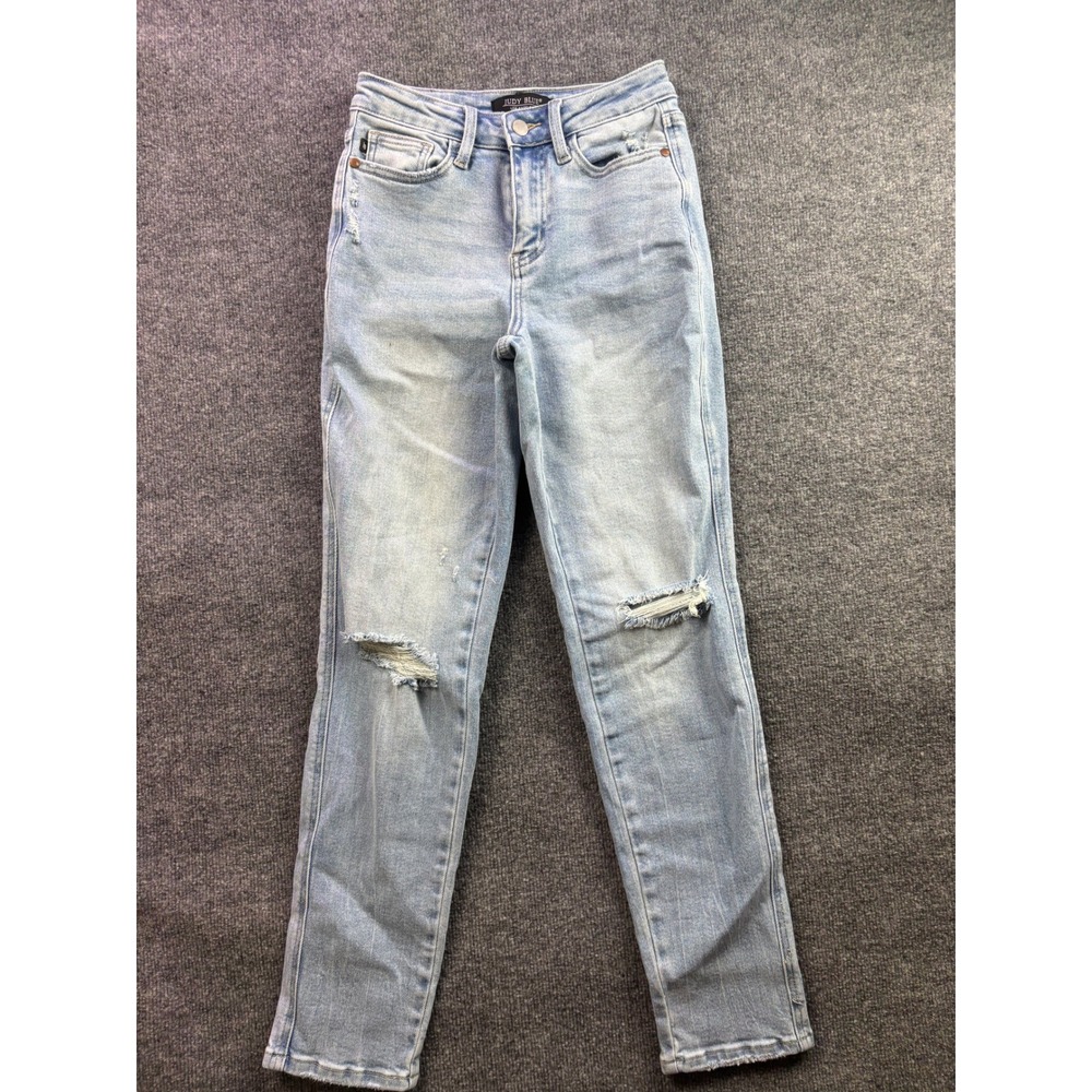 Judy Blue Boyfriend Jeans Women 0/24 Light Wash Star Pocket Distressed High-Rise